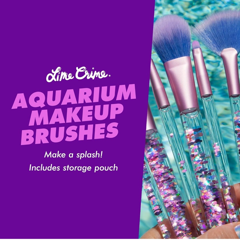 NEW Lime Crime Aquarium Makeup Brushes with Glitter Handles